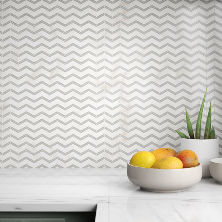 Bianco Dolomite Chevron Polished Marble Mosaic Tile