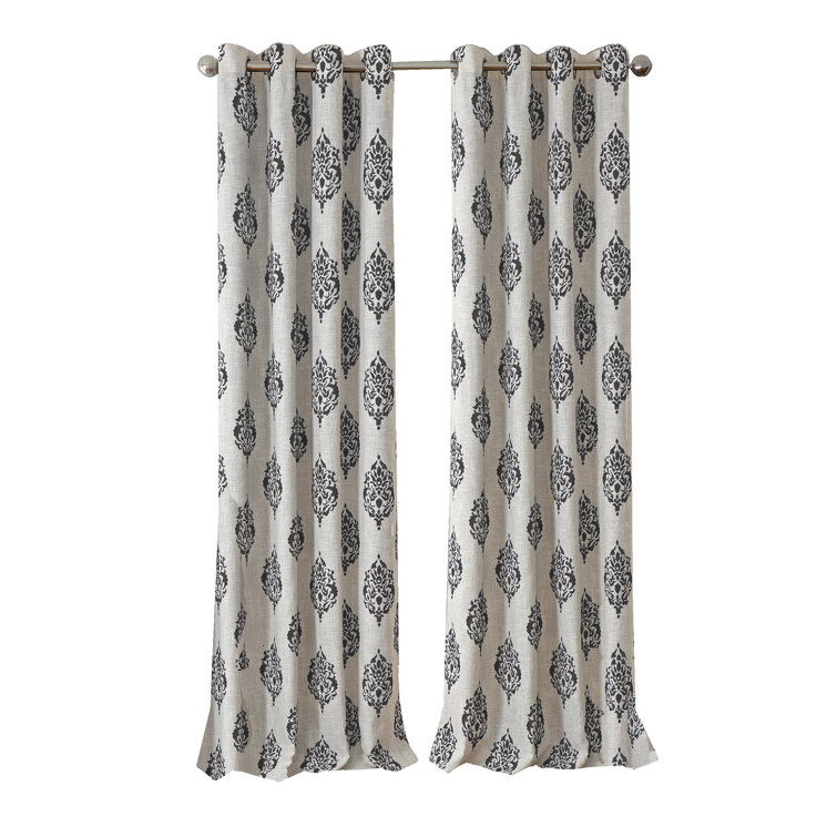 Black and Off-White Medallion Print Blackout Grommet Curtains