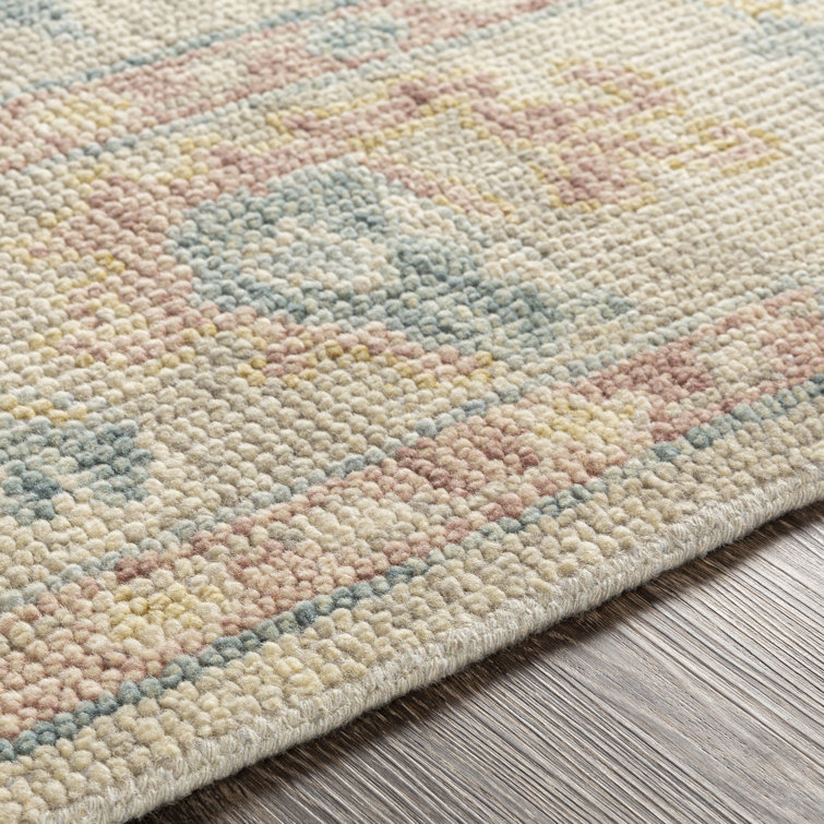 Hand-Knotted Rectangular Wool Area Rug with Fringe