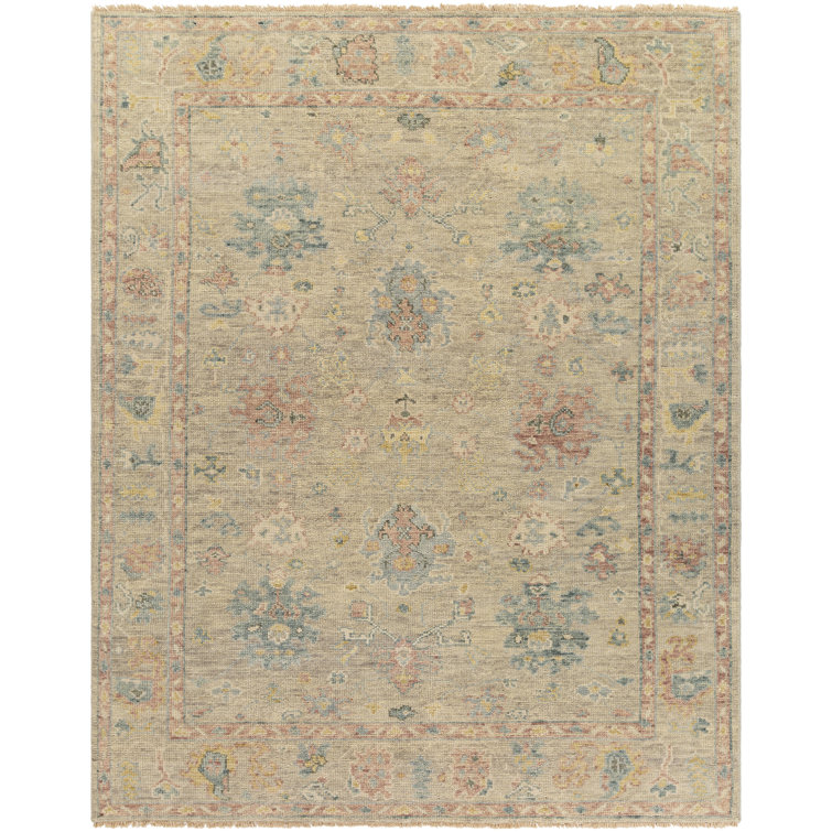 Hand-Knotted Rectangular Wool Area Rug with Fringe