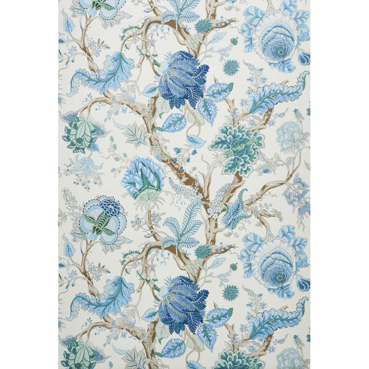 Peacock and Emerald Floral Tree of Life Wallpaper