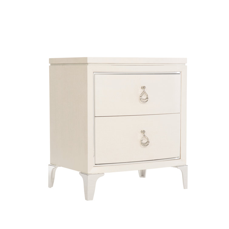 Cream Ash Wood 2-Drawer Transitional Nightstand