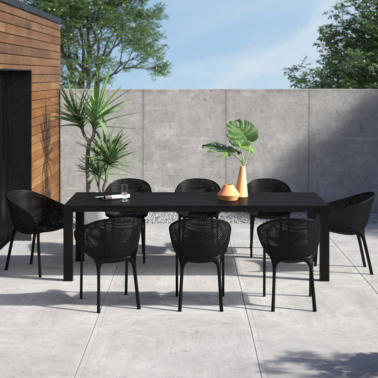 Siesta Air XL 11-Piece Extendable Black Dining Set with Stackable Chairs