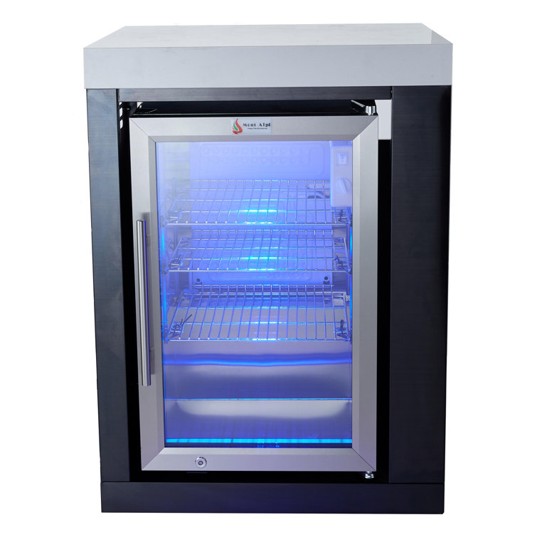 Compact Black Stainless Steel Undercounter Refrigerator with LED Light