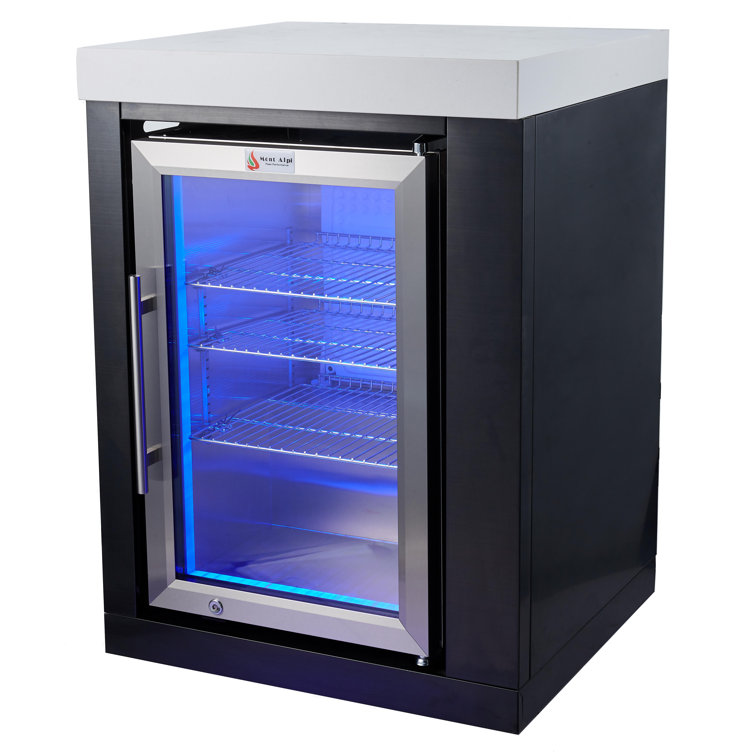 Compact Black Stainless Steel Undercounter Refrigerator with LED Light