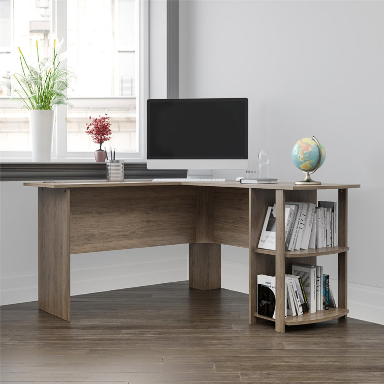 Rustic Oak L-Shaped Computer Desk with Shelves