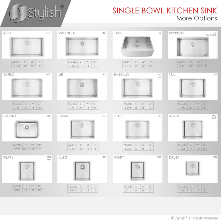Stylish 30" Stainless Steel Single Bowl Drop-In Kitchen Sink with Grid