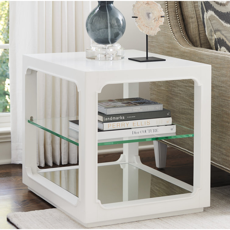 White Glass and Mirrored Rectangular End Table