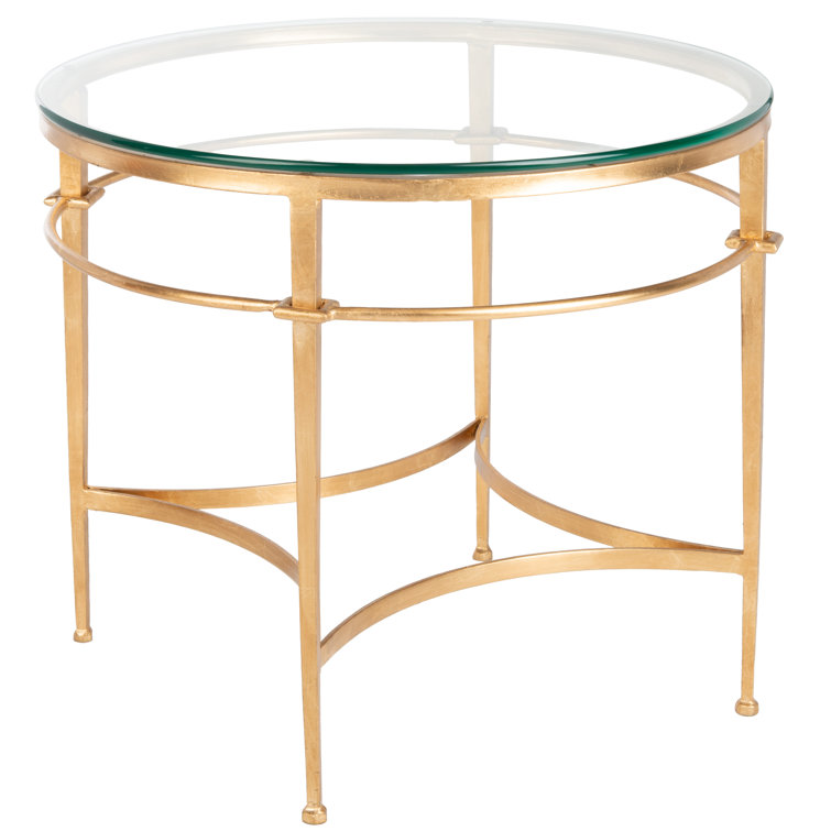 Ingmar Round Antique Gold Metal and Glass Side Table