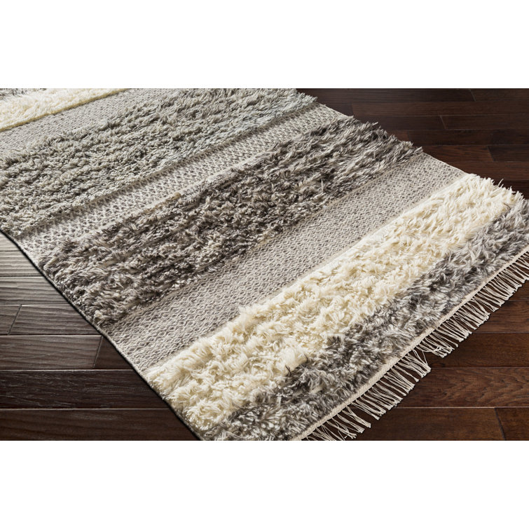 Gray and Cream Handwoven Wool Stripe Rug, 3'6" x 5'6"