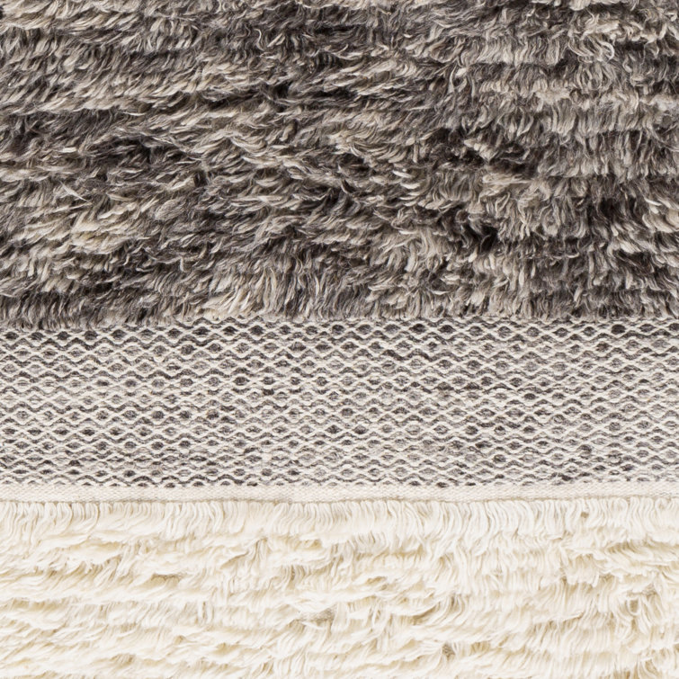 Gray and Cream Handwoven Wool Stripe Rug, 3'6" x 5'6"