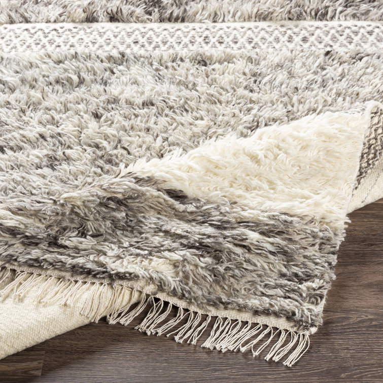 Gray and Cream Handwoven Wool Stripe Rug, 3'6" x 5'6"