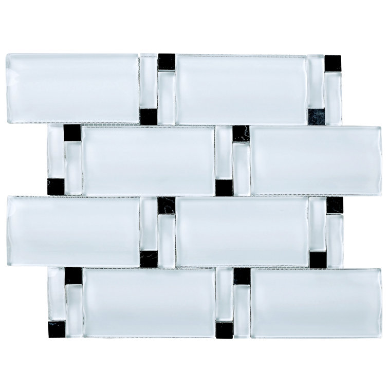 White Glass and Black Accents Mosaic Tile Sheet