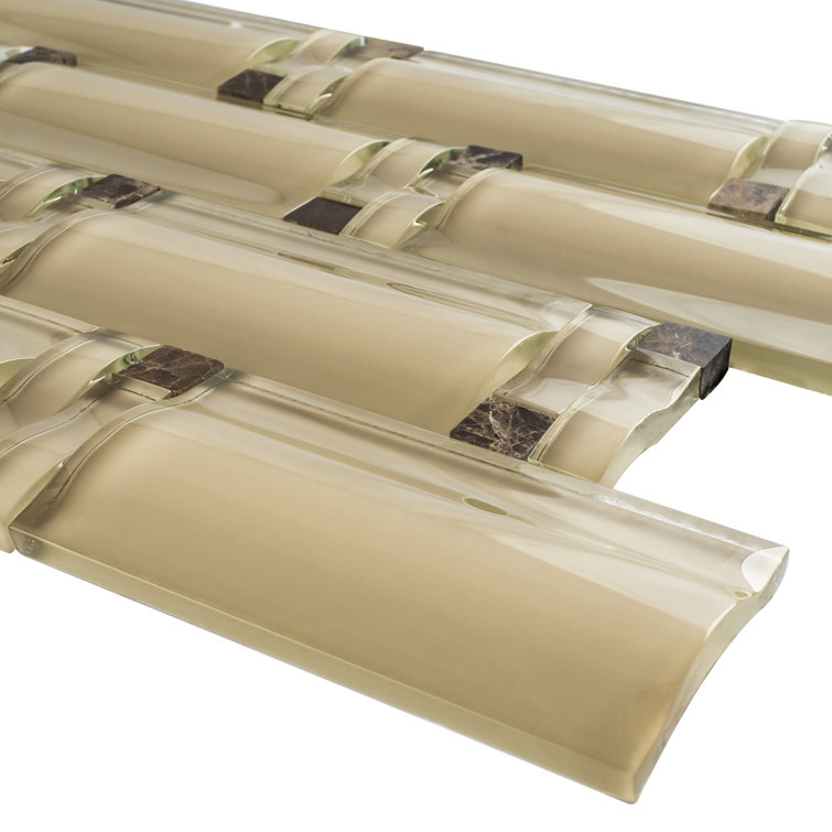 Beige Glossy Glass Mosaic Tile for Walls and Floors