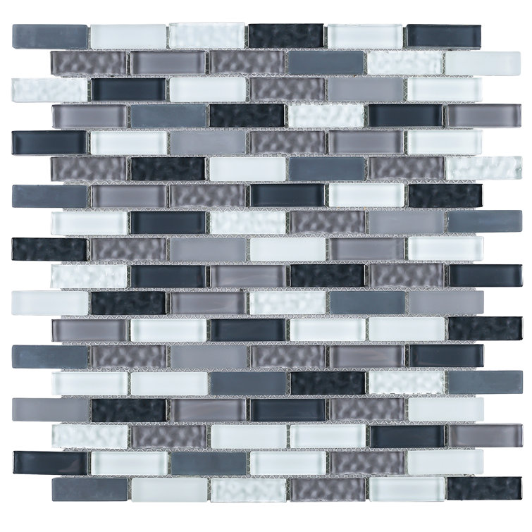 Gray and Blue Glass Mosaic Tile Sheet for Walls