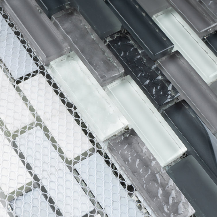 Gray and Blue Glass Mosaic Tile Sheet for Walls