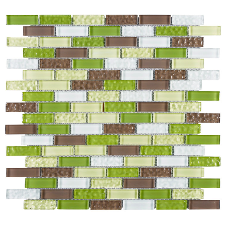 Green and Brown Glass Mosaic Tile Sheet