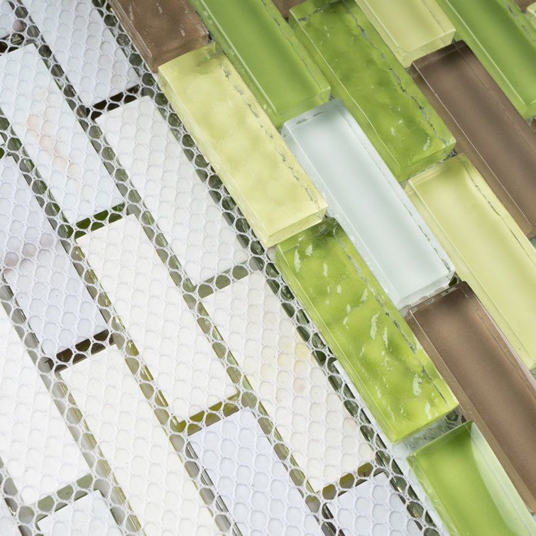 Green and Brown Glass Mosaic Tile Sheet