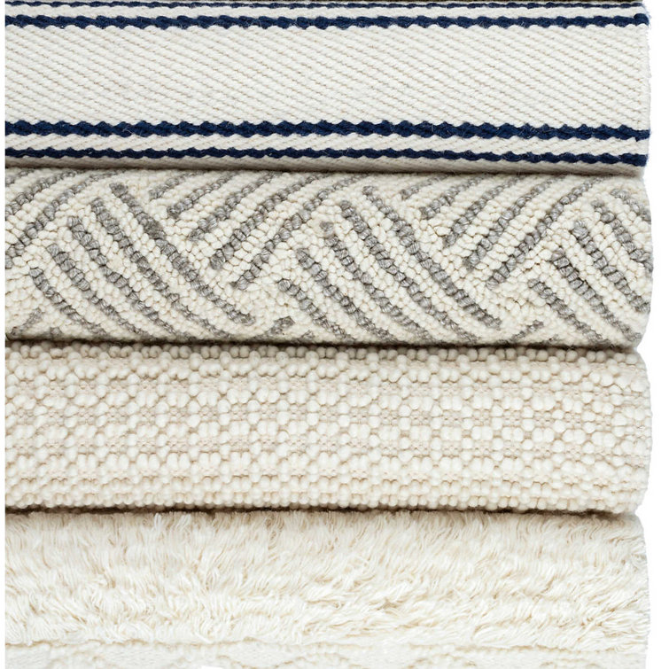 Ivory and Gray Handwoven Wool Striped 8' x 10' Rug