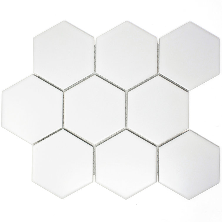 White Hexagon Porcelain Mosaic Tile Sheet