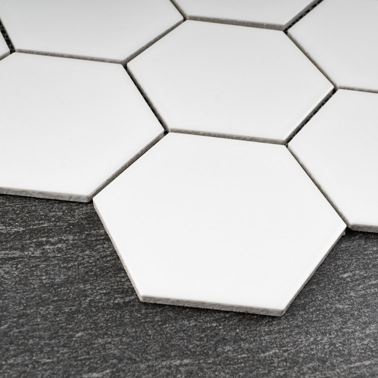White Hexagon Porcelain Mosaic Tile Sheet