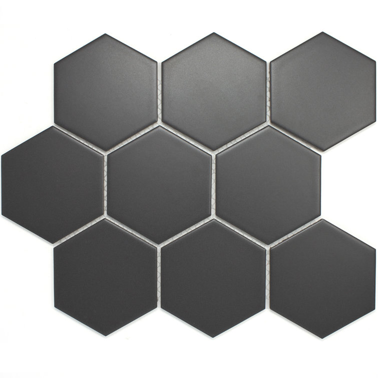 Gray Black Hexagon Matte Porcelain Mosaic Tile Sheet