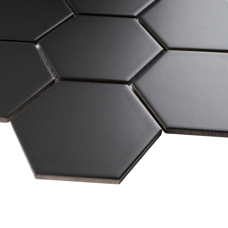 Gray Black Hexagon Matte Porcelain Mosaic Tile Sheet