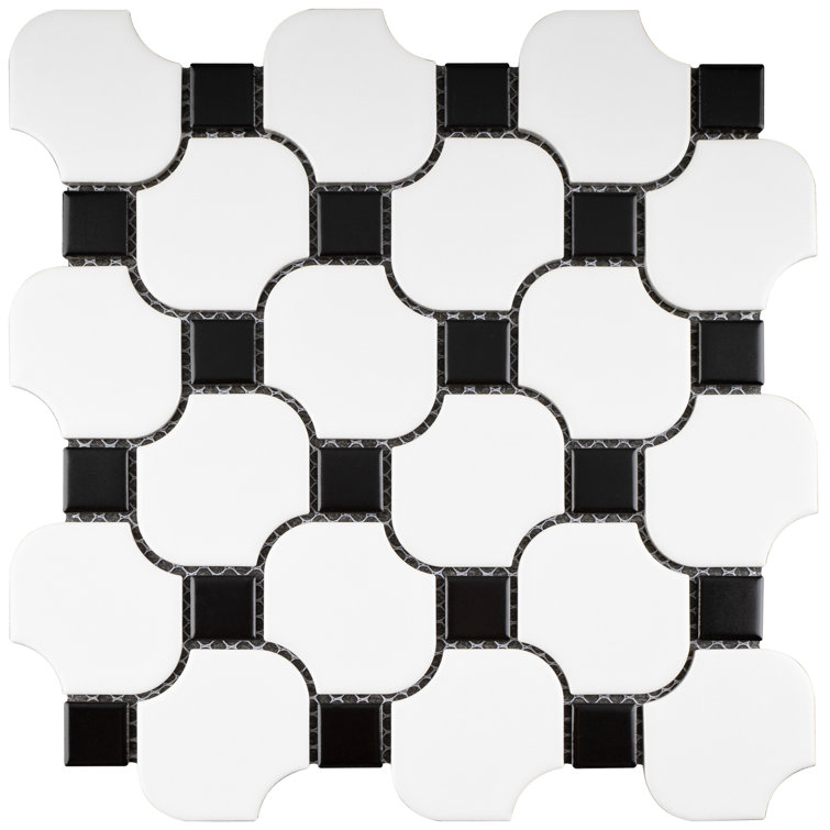White and Black Porcelain Mosaic Square Tile Sheet