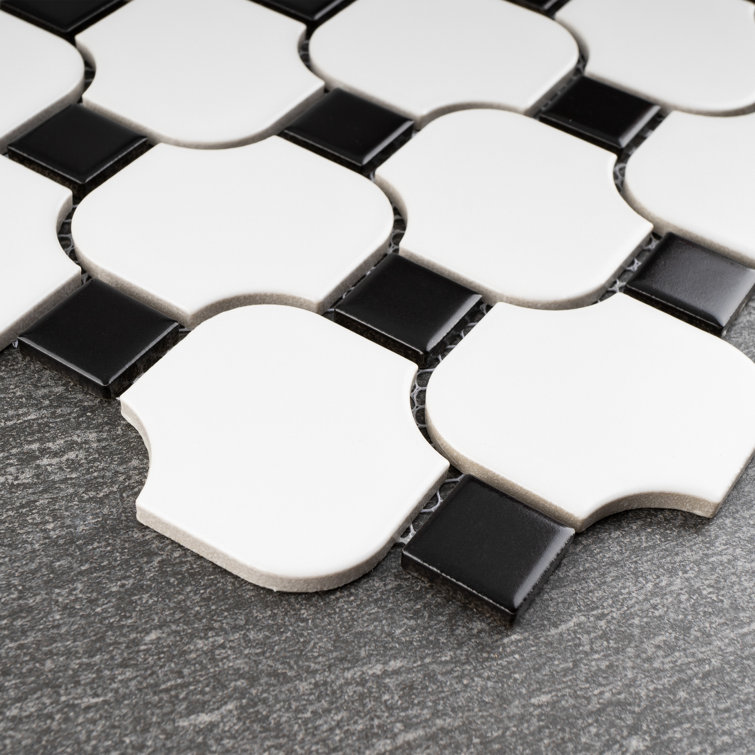 White and Black Porcelain Mosaic Square Tile Sheet