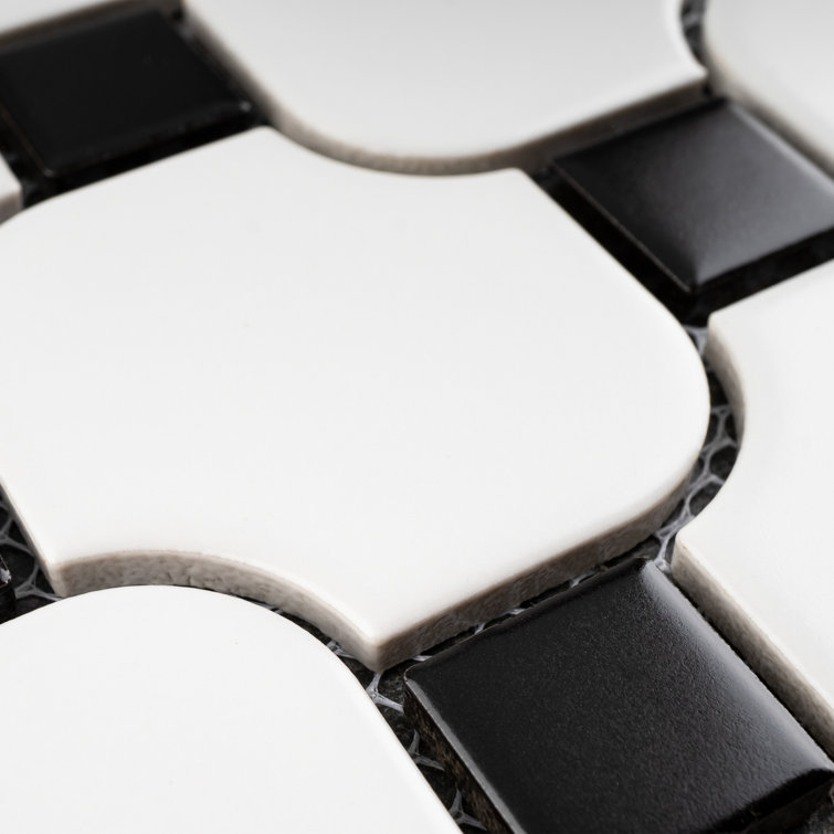 White and Black Porcelain Mosaic Square Tile Sheet