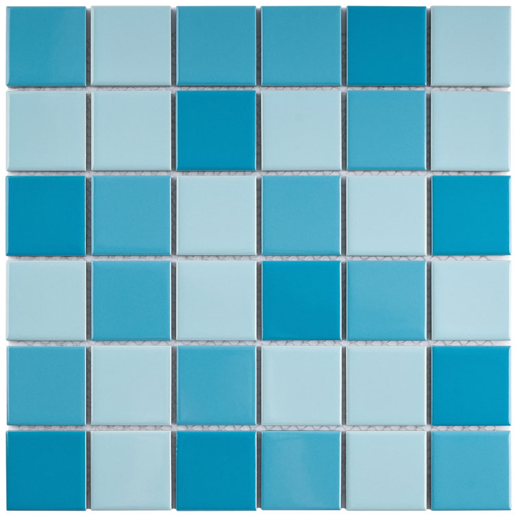 Aquas Blue Square Porcelain Mosaic Tile Sheet