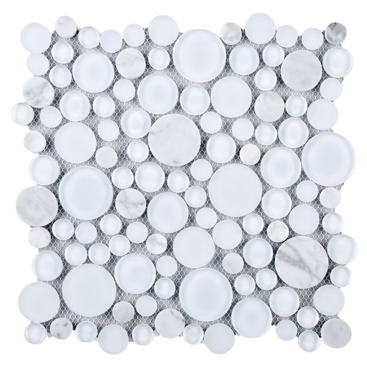 White Bubble Art Marble Look Mosaic Wall Tile Sheet