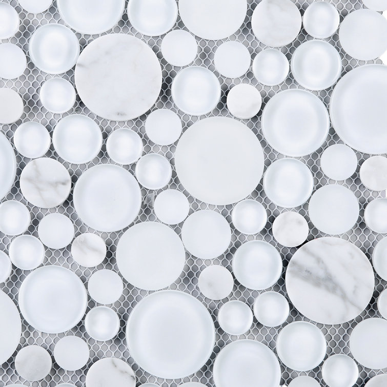 White Bubble Art Marble Look Mosaic Wall Tile Sheet