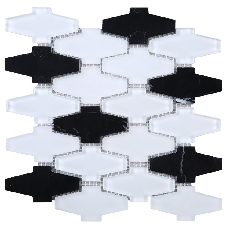 White and Black Natural Stone Glass Mosaic Wall Tile