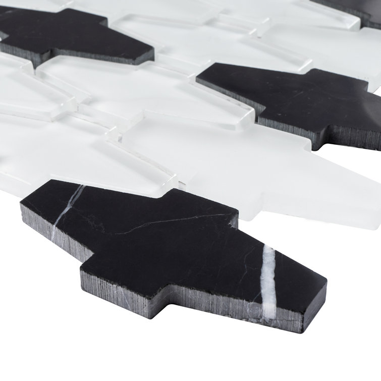 White and Black Natural Stone Glass Mosaic Wall Tile