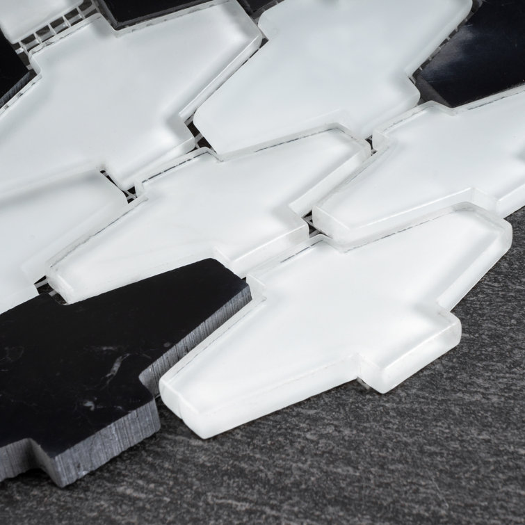 White and Black Natural Stone Glass Mosaic Wall Tile