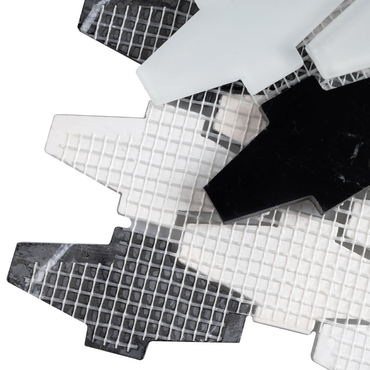 White and Black Natural Stone Glass Mosaic Wall Tile