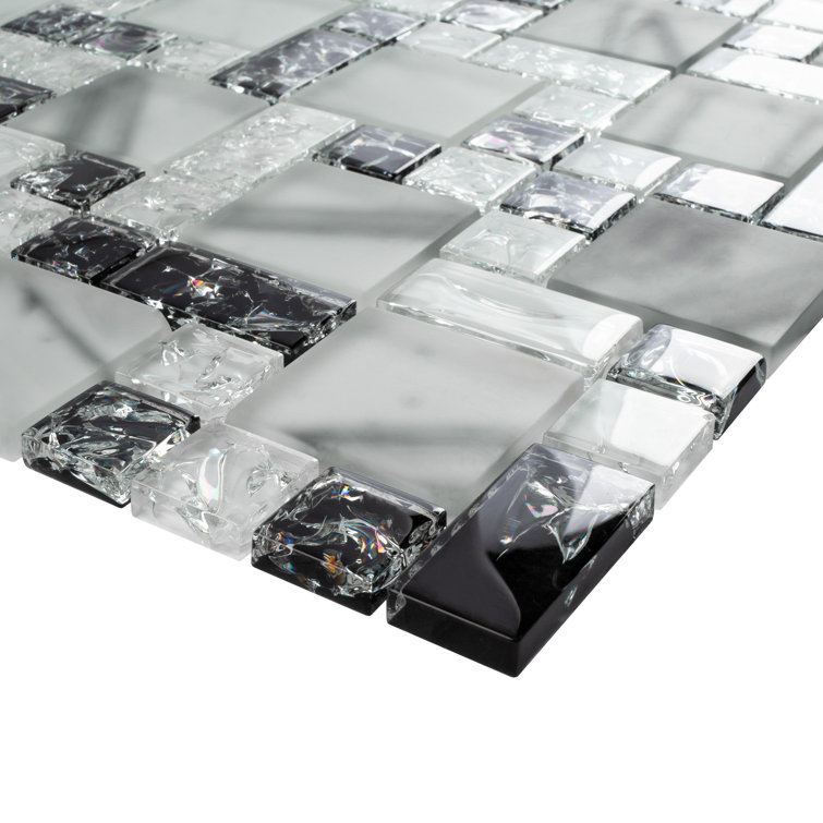 Gray and Black Glass Mosaic Wall Tile Sheet