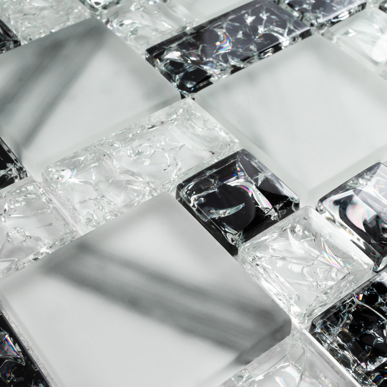 Gray and Black Glass Mosaic Wall Tile Sheet