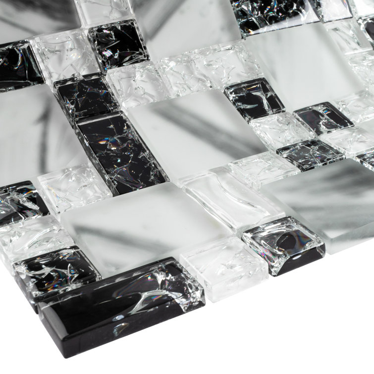 Gray and Black Glass Mosaic Wall Tile Sheet