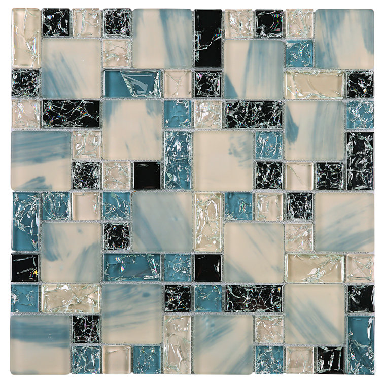 Gray and Black Glass Mosaic Wall Tile Sheet