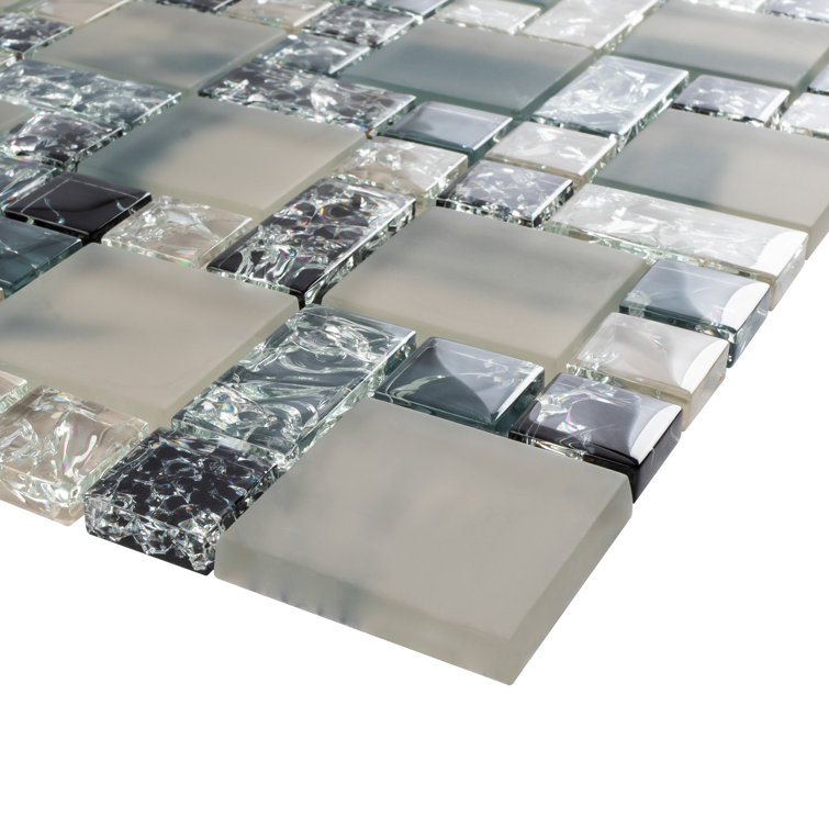 Gray and Black Glass Mosaic Wall Tile Sheet