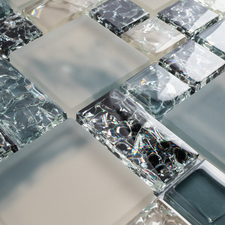 Gray and Black Glass Mosaic Wall Tile Sheet