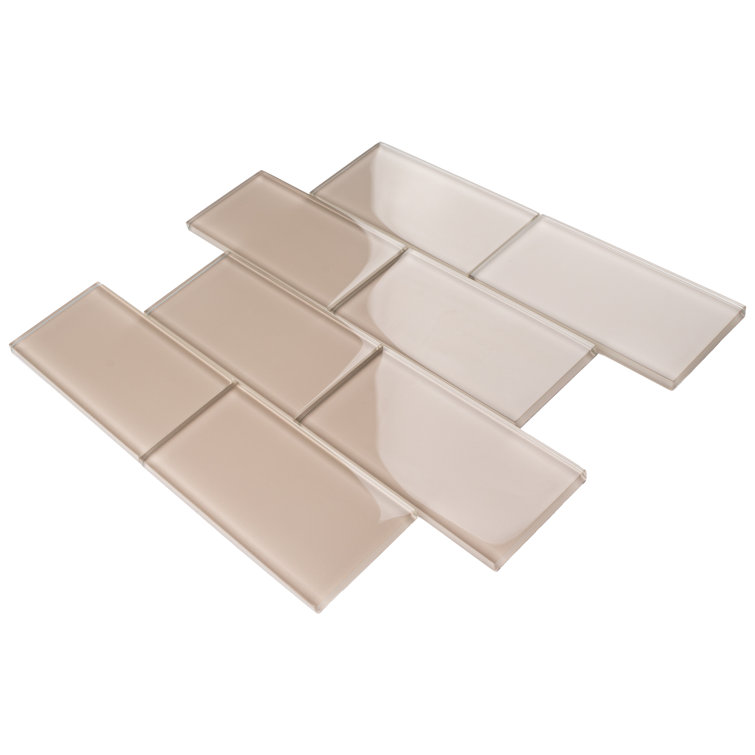 Ivory 3'' x 6'' Glass Mosaic Subway Tile