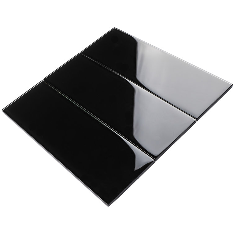 Black 4'' x 12'' Glass Mosaic Subway Tile for Kitchen and Bathroom