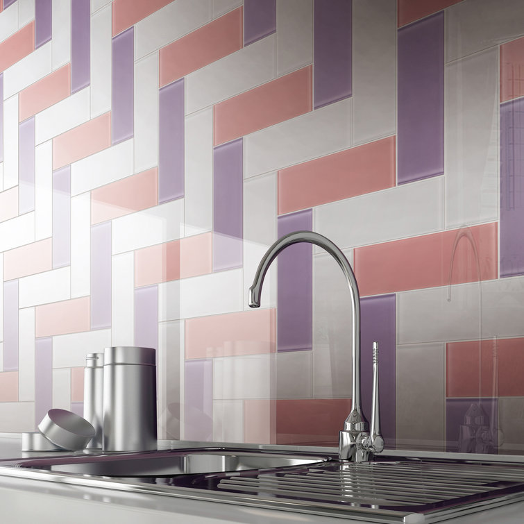 Purple 4'' x 12'' Glass Mosaic Subway Tile for Bathroom and Kitchen