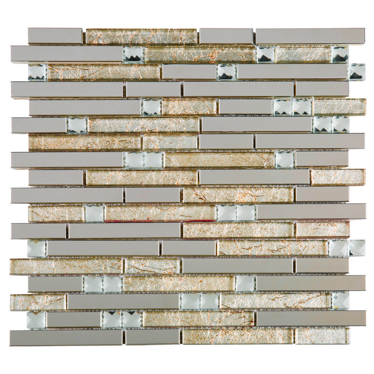 Beige Glass Micro-Beveled Linear Mosaic Wall Tile