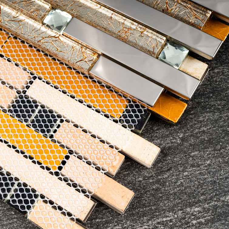 Beige Glass Micro-Beveled Linear Mosaic Wall Tile
