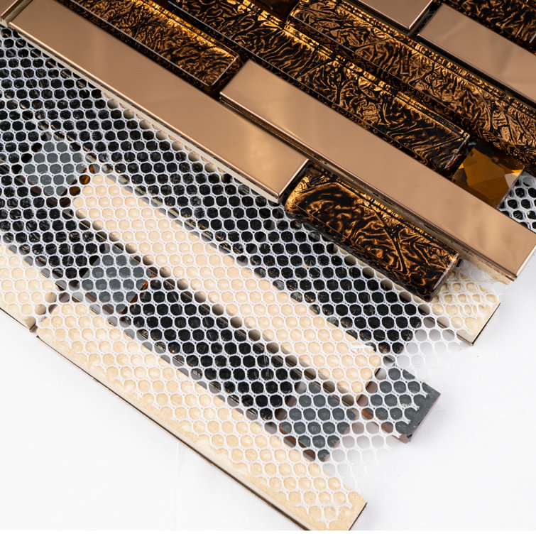 Brown Glass Micro-Beveled Linear Mosaic Wall Tile