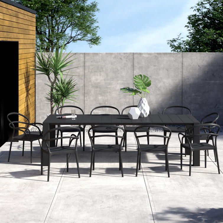 Mila Extendable Black Resin 11-Piece Outdoor Dining Set